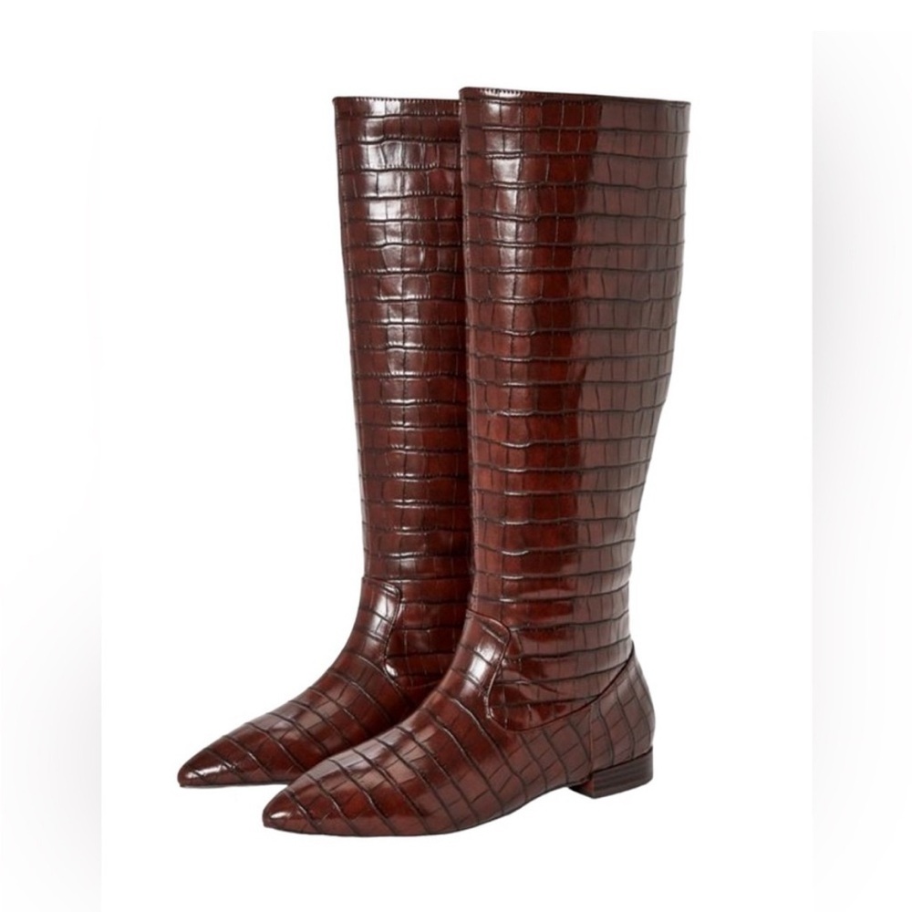 JustFab brown embossed crocodile tall boots size 6.5